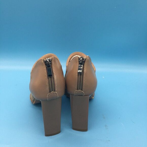 Brown Women Mid Heel Booties Pumps Pointed Toe Ankle Boots Shoes - Picture 7 of 10